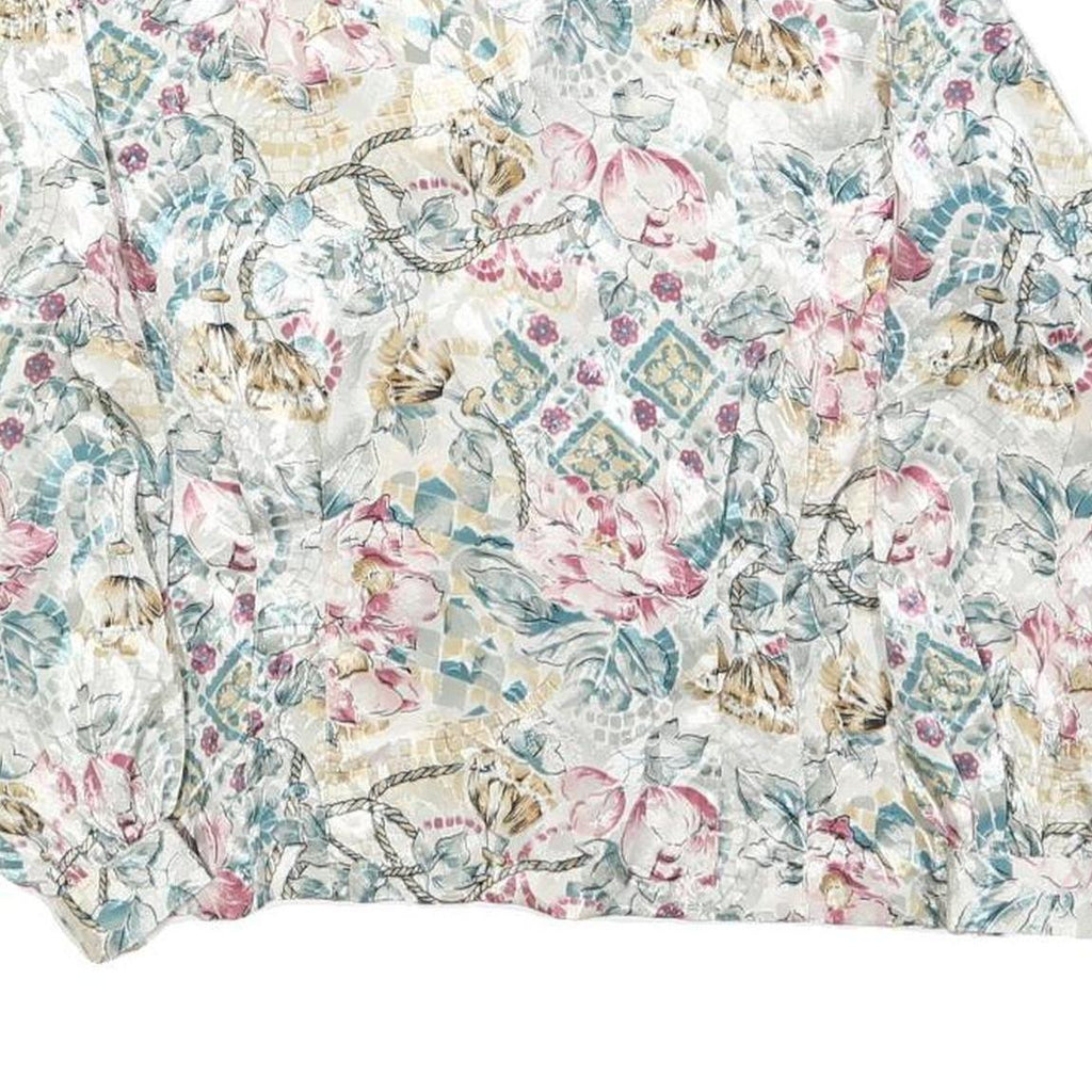 FB PETIE Womens Cream Floral Print Blouse Long Sleeve Round Neck S Light Top