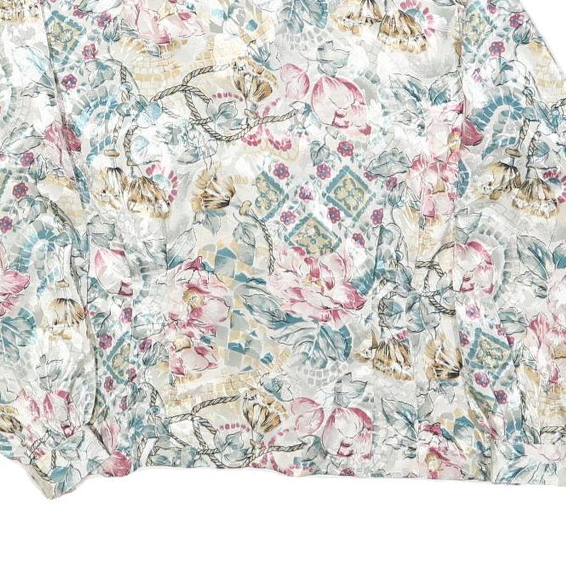 FB PETIE Womens Cream Floral Print Blouse Long Sleeve Round Neck S Light Top