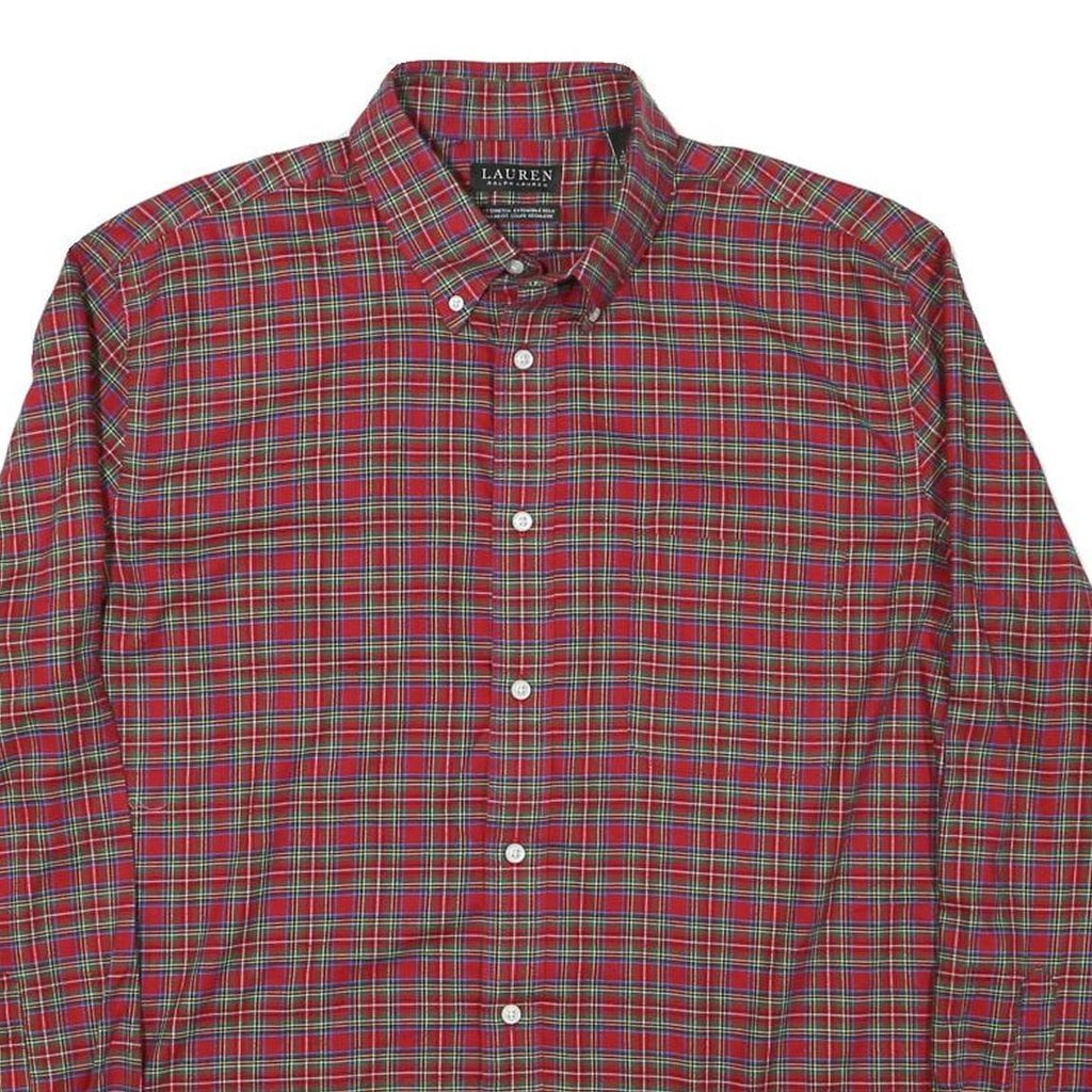 LAUREN RALPH LAUREN Mens Red Green Check Shirt L Classic Cotton Blend Button