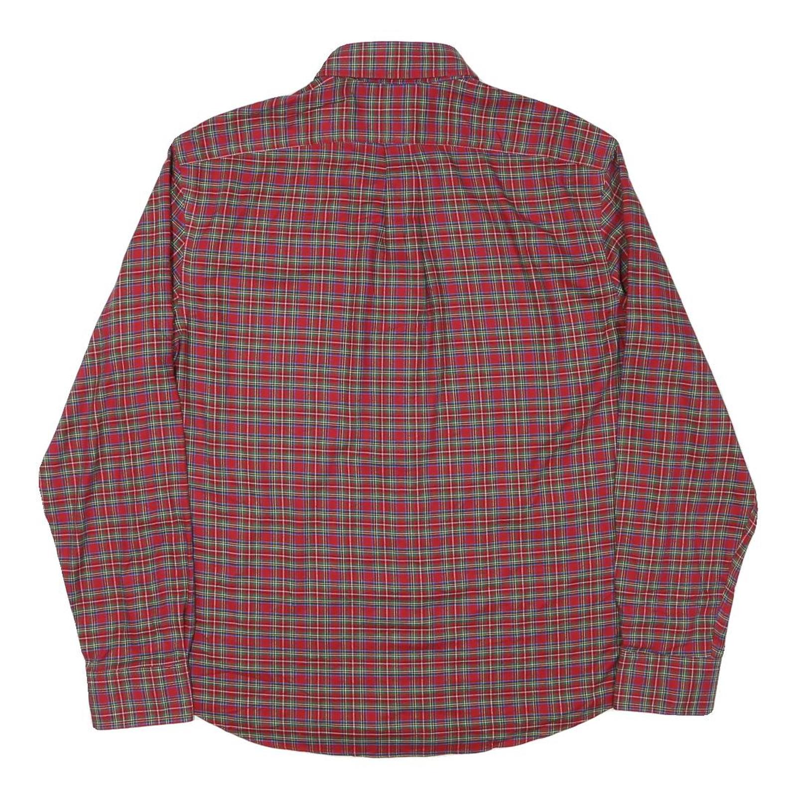 LAUREN RALPH LAUREN Mens Red Green Check Shirt L Classic Cotton Blend Button