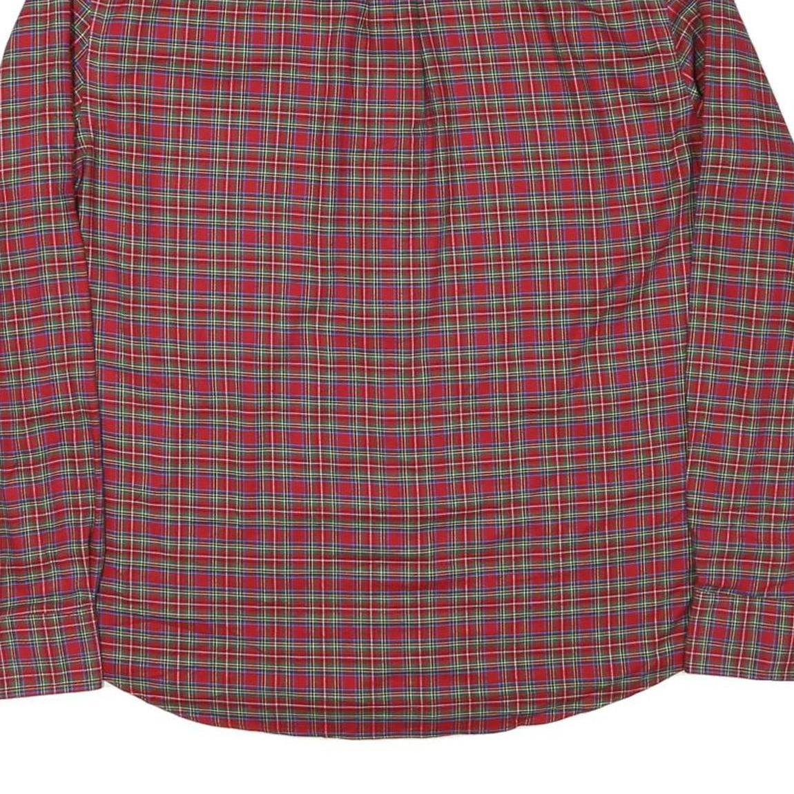 LAUREN RALPH LAUREN Mens Red Green Check Shirt L Classic Cotton Blend Button