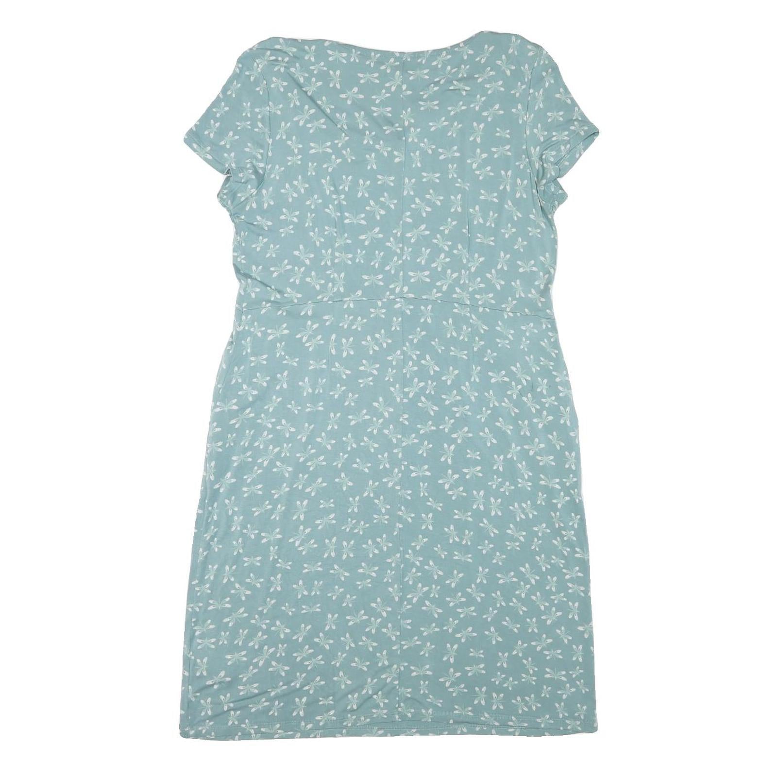 WHITE STUFF Womens Blue Floral Day Cotton Blend Dress UK 16 Pockets V-Neck