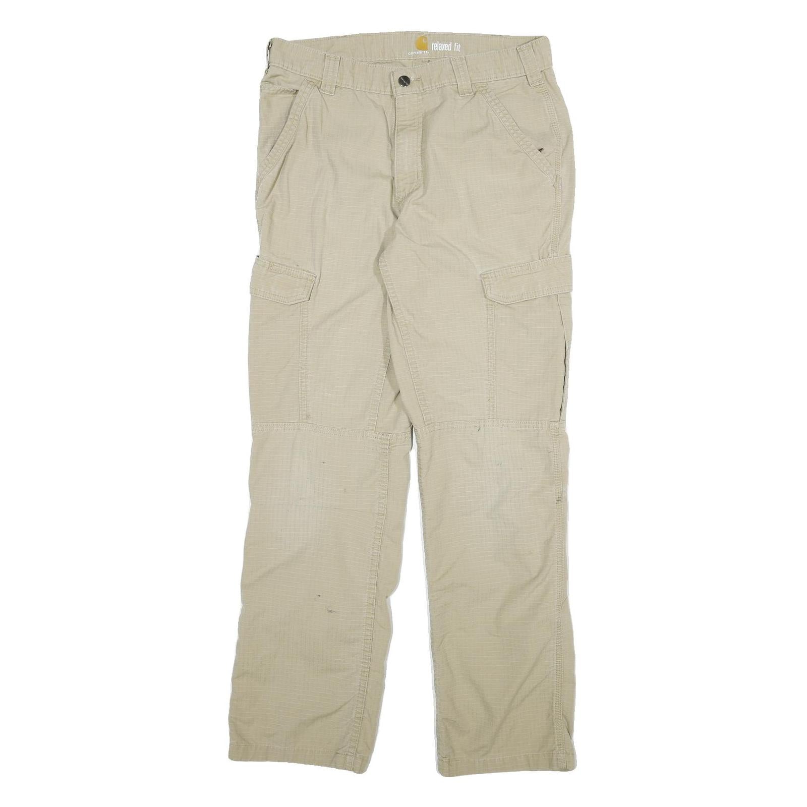 CARHARTT Mens Cotton Blend Beige Relaxed Straight Trousers W32 L32 Workwear