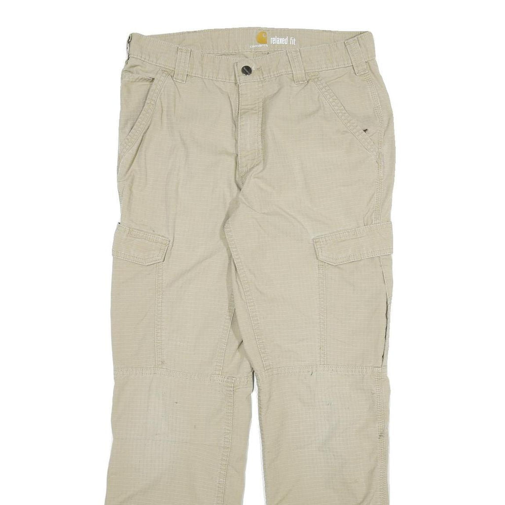 CARHARTT Mens Cotton Blend Beige Relaxed Straight Trousers W32 L32 Workwear