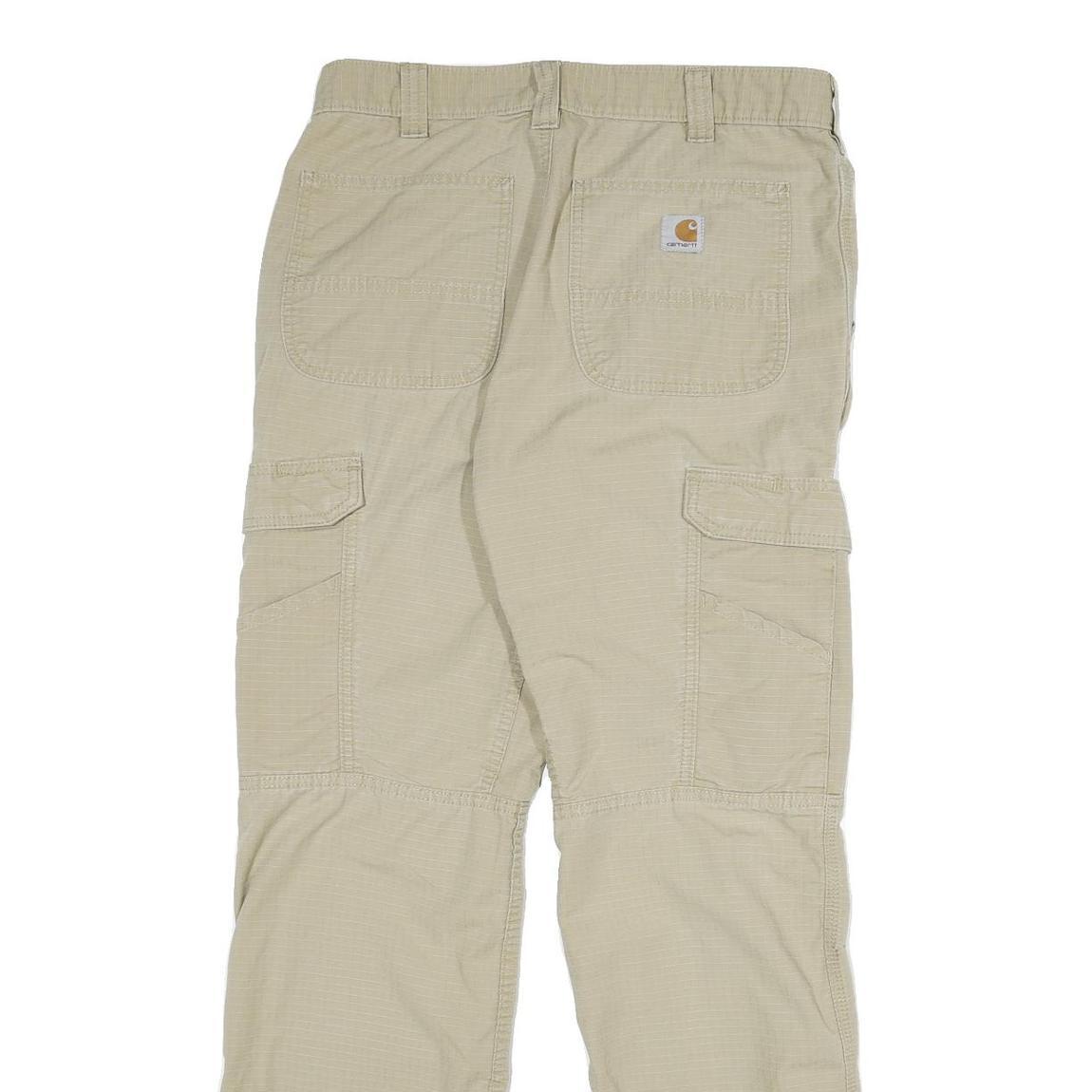CARHARTT Mens Cotton Blend Beige Relaxed Straight Trousers W32 L32 Workwear