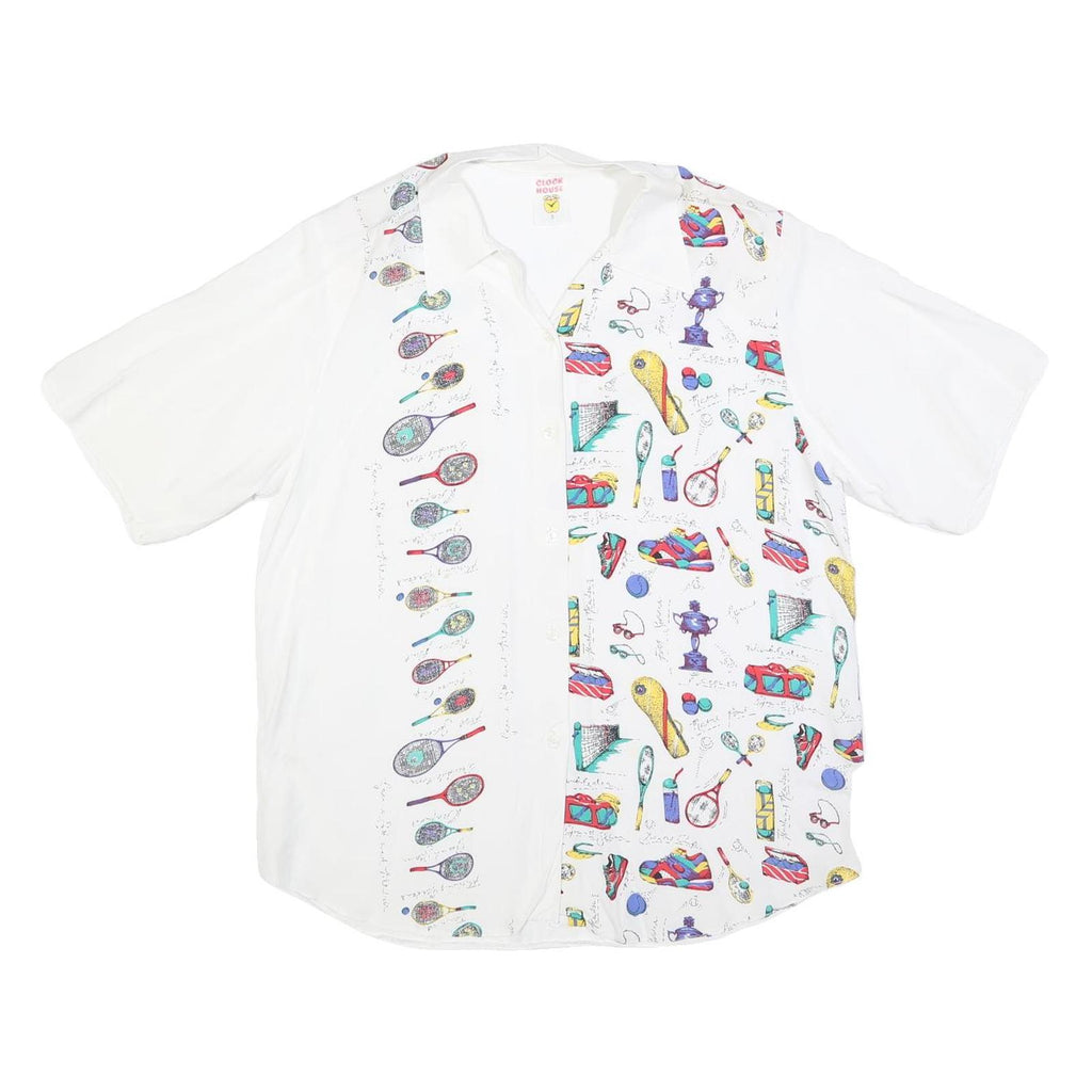 CLOCKHOUSE Womens White Printed Shirt S Polyester Blend Casual Short Sleeve