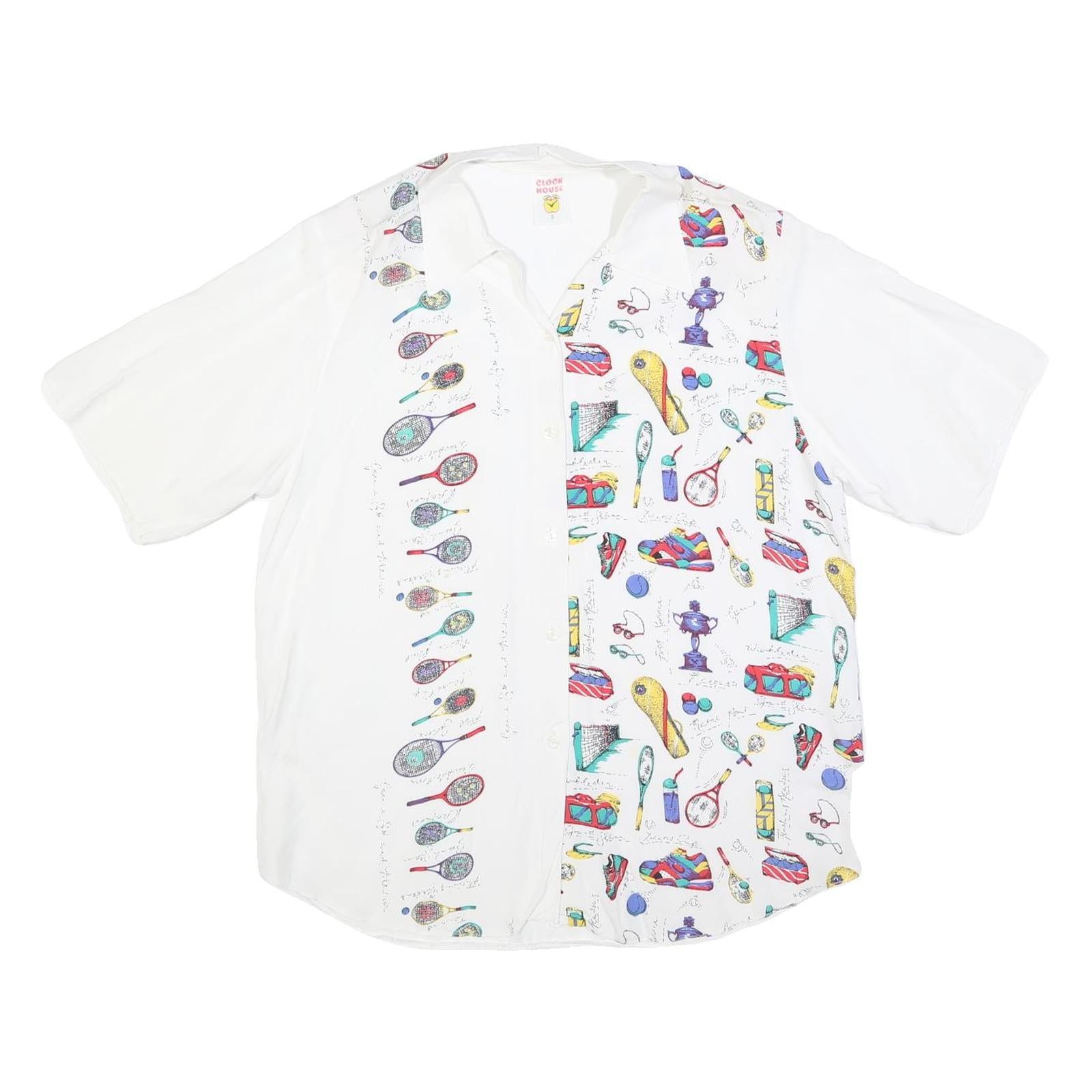 CLOCKHOUSE Womens White Printed Shirt S Polyester Blend Casual Short Sleeve