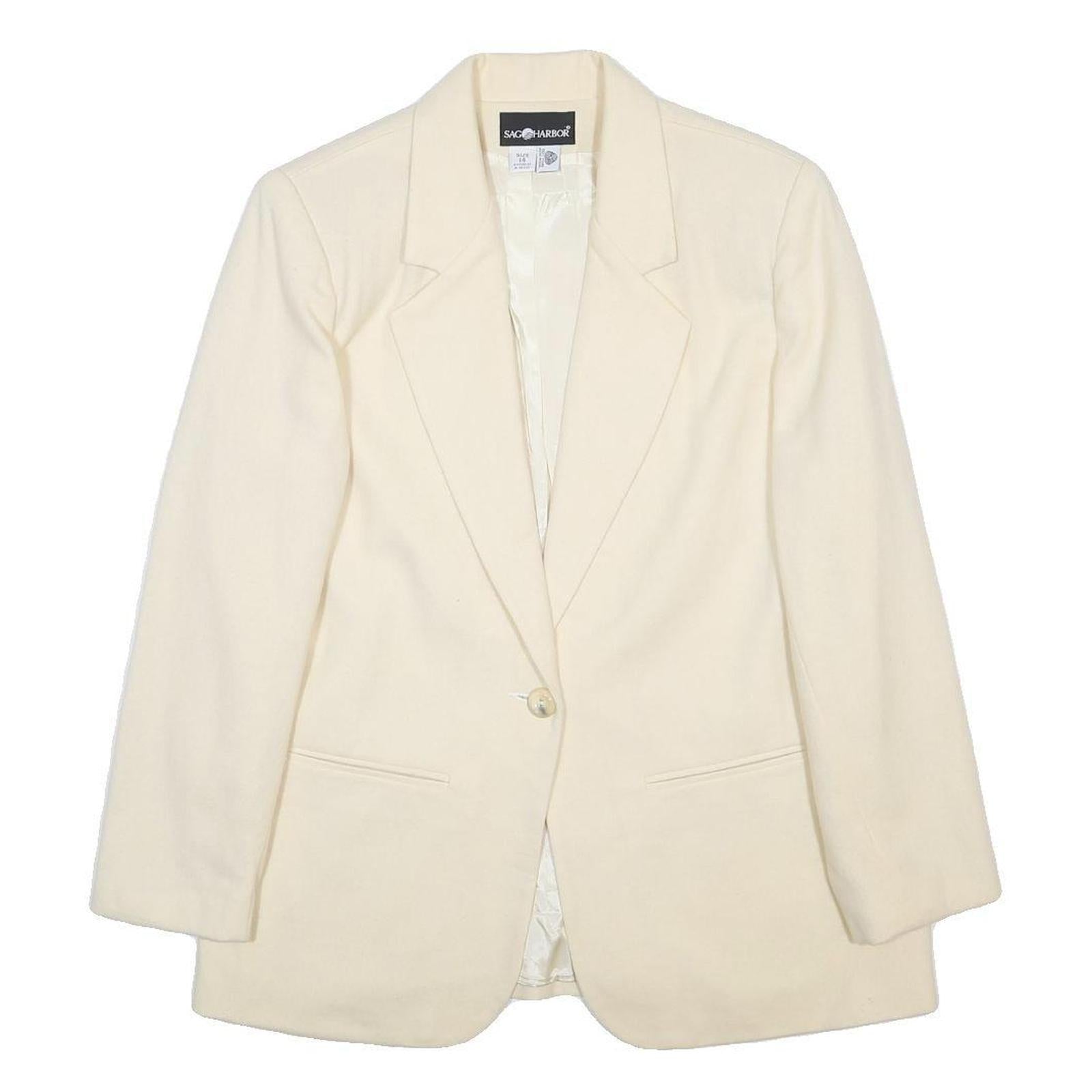 SAG HARBOR Womens White Wool Blazer Jacket L Button Closure Plain Classic Fit
