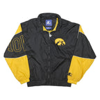 STARTER 90s Mens Black & Yellow Iowa Hawks Script Zip Jacket M Polyester Blend
