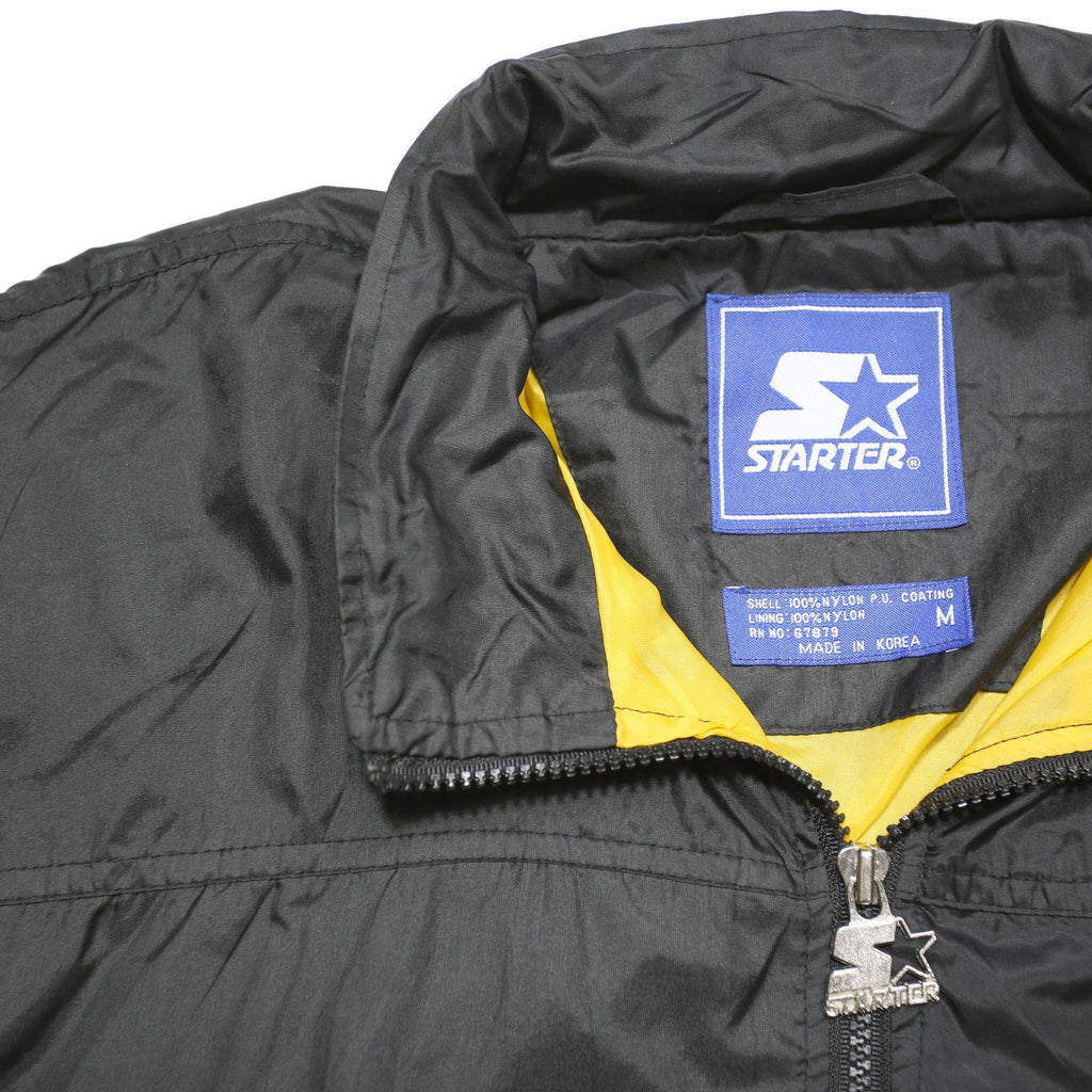 STARTER 90s Mens Black & Yellow Iowa Hawks Script Zip Jacket M Polyester Blend