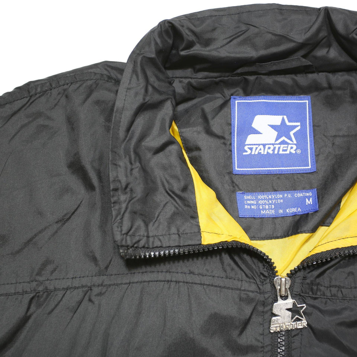 STARTER 90s Mens Black & Yellow Iowa Hawks Script Zip Jacket M Polyester Blend