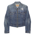 LEVI'S Womens Blue Denim Zip Jacket L Cotton Blend Star Skull Patch