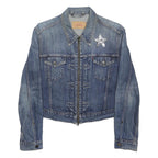 LEVI'S Womens Blue Denim Zip Jacket L Cotton Blend Star Skull Patch