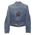 LEVI'S Womens Blue Denim Zip Jacket L Cotton Blend Star Skull Patch