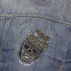 LEVI'S Womens Blue Denim Zip Jacket L Cotton Blend Star Skull Patch