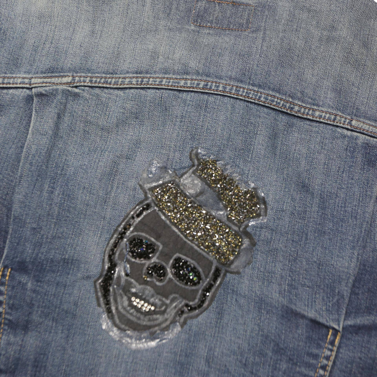 LEVI'S Womens Blue Denim Zip Jacket L Cotton Blend Star Skull Patch