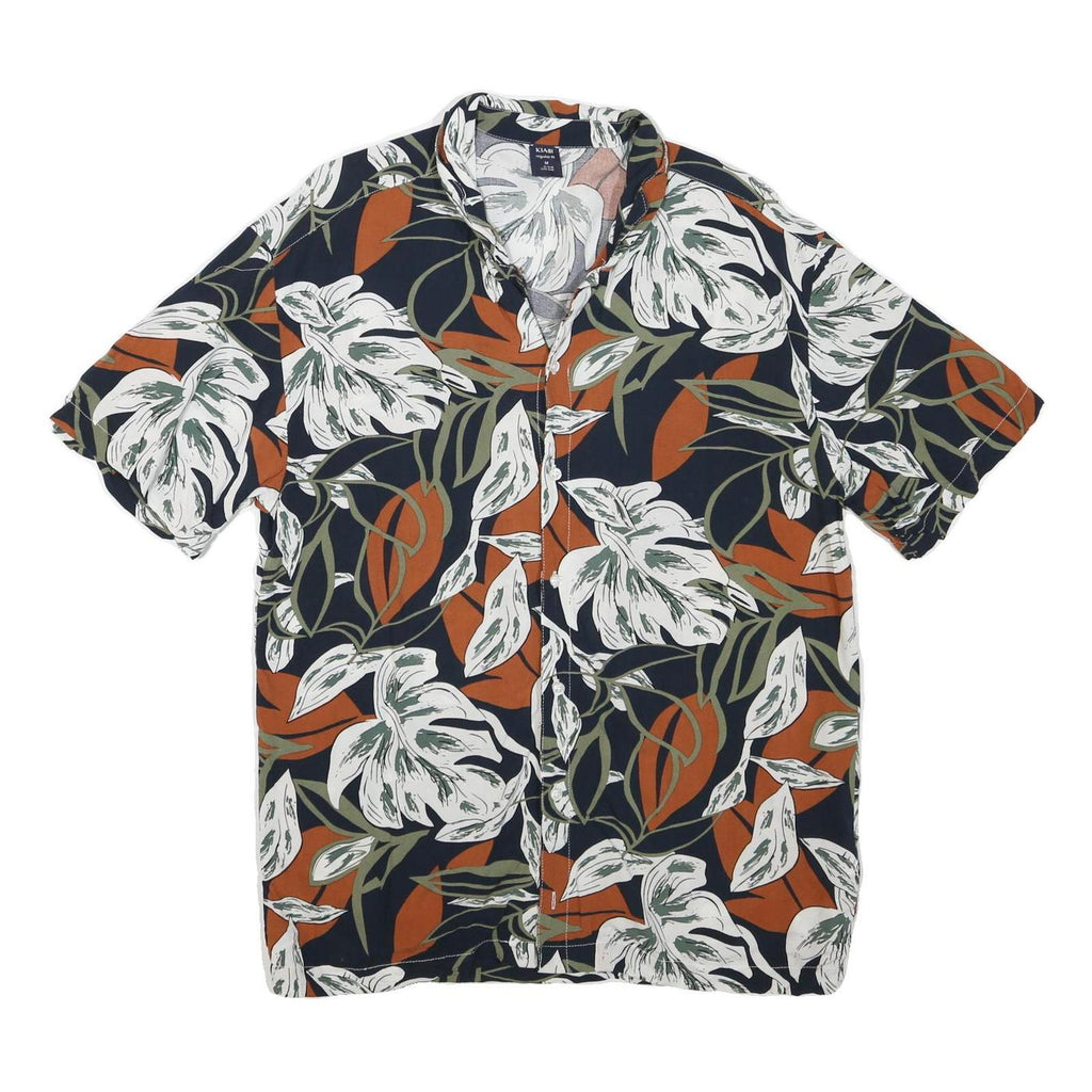 KIABI Mens Black & Rust Floral Pattern Shirt M Cotton Blend Short Sleeve Casual