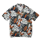 KIABI Mens Black & Rust Floral Pattern Shirt M Cotton Blend Short Sleeve Casual