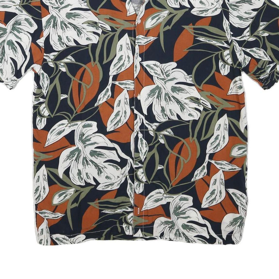 KIABI Mens Black & Rust Floral Pattern Shirt M Cotton Blend Short Sleeve Casual