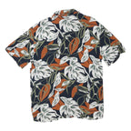 KIABI Mens Black & Rust Floral Pattern Shirt M Cotton Blend Short Sleeve Casual