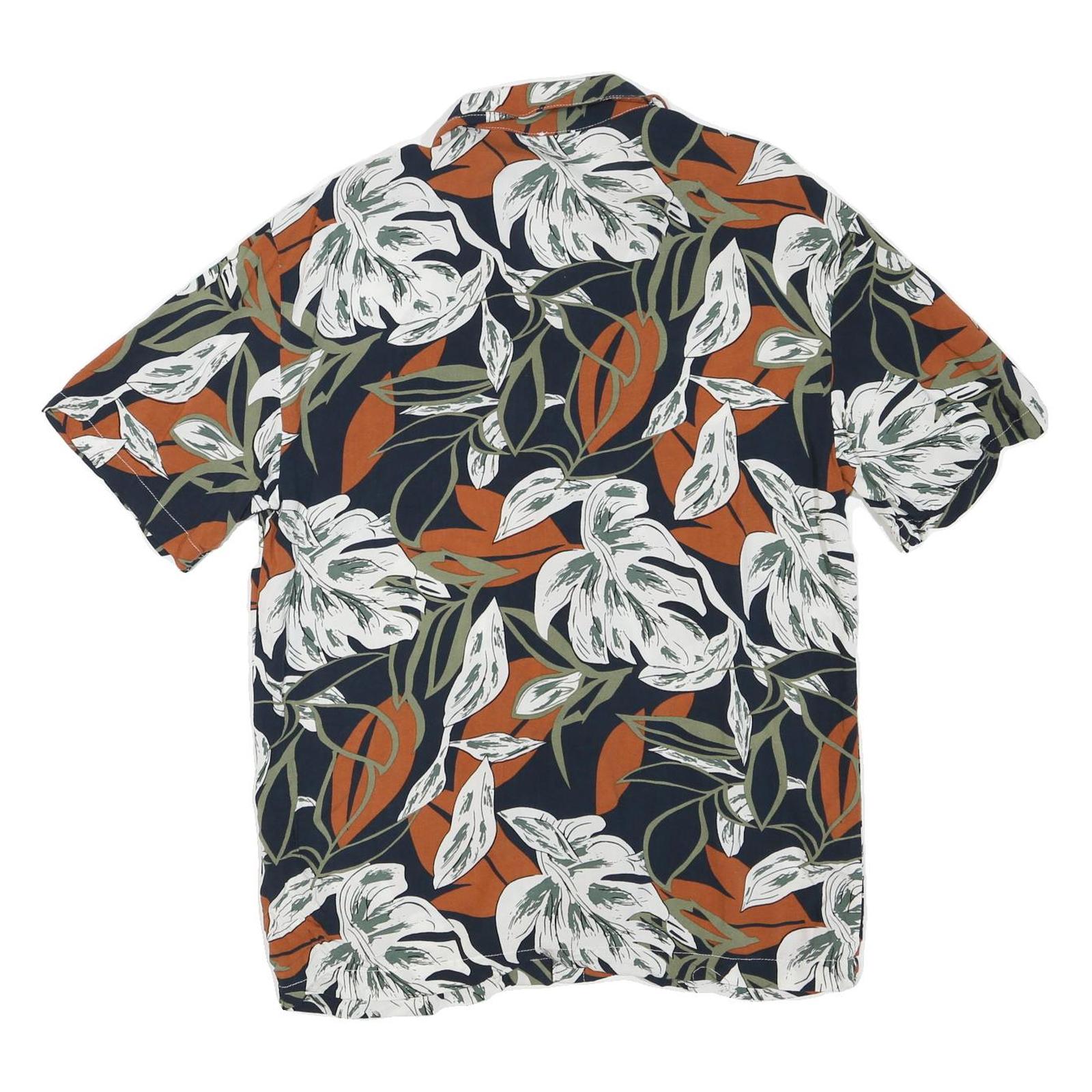 KIABI Mens Black & Rust Floral Pattern Shirt M Cotton Blend Short Sleeve Casual