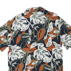KIABI Mens Black & Rust Floral Pattern Shirt M Cotton Blend Short Sleeve Casual