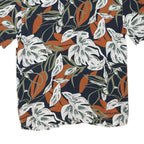 KIABI Mens Black & Rust Floral Pattern Shirt M Cotton Blend Short Sleeve Casual