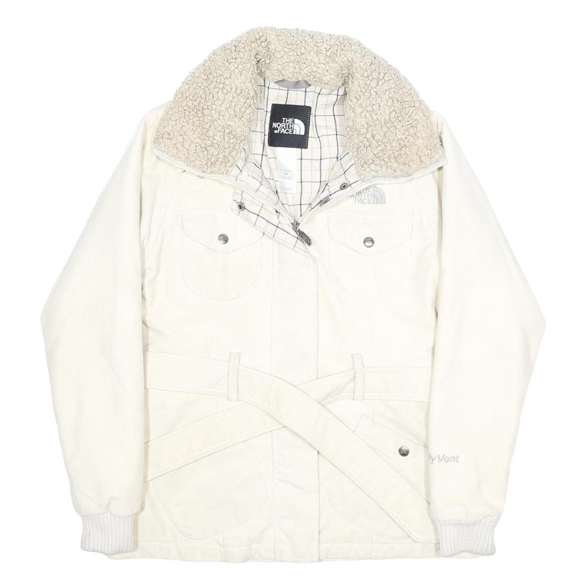 THE NORTH FACE Womens White Jacket S Polyester Sherpa Collar Zip Up Winter Wear