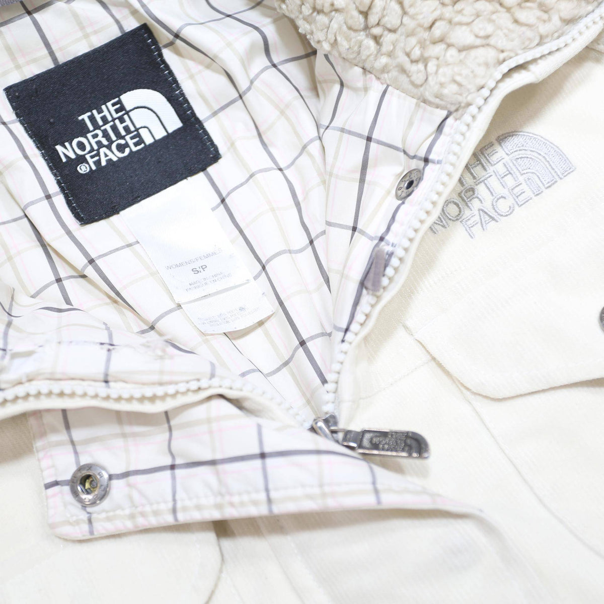 THE NORTH FACE Womens White Jacket S Polyester Sherpa Collar Zip Up Winter Wear