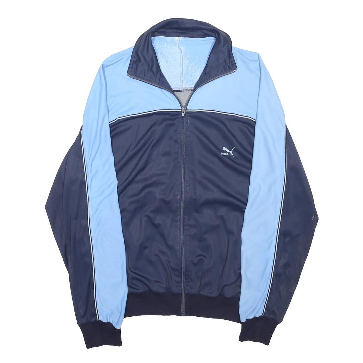 PUMA Mens Navy & Light Blue Retro Jacket L Polyester Blend Zip Sport Casual