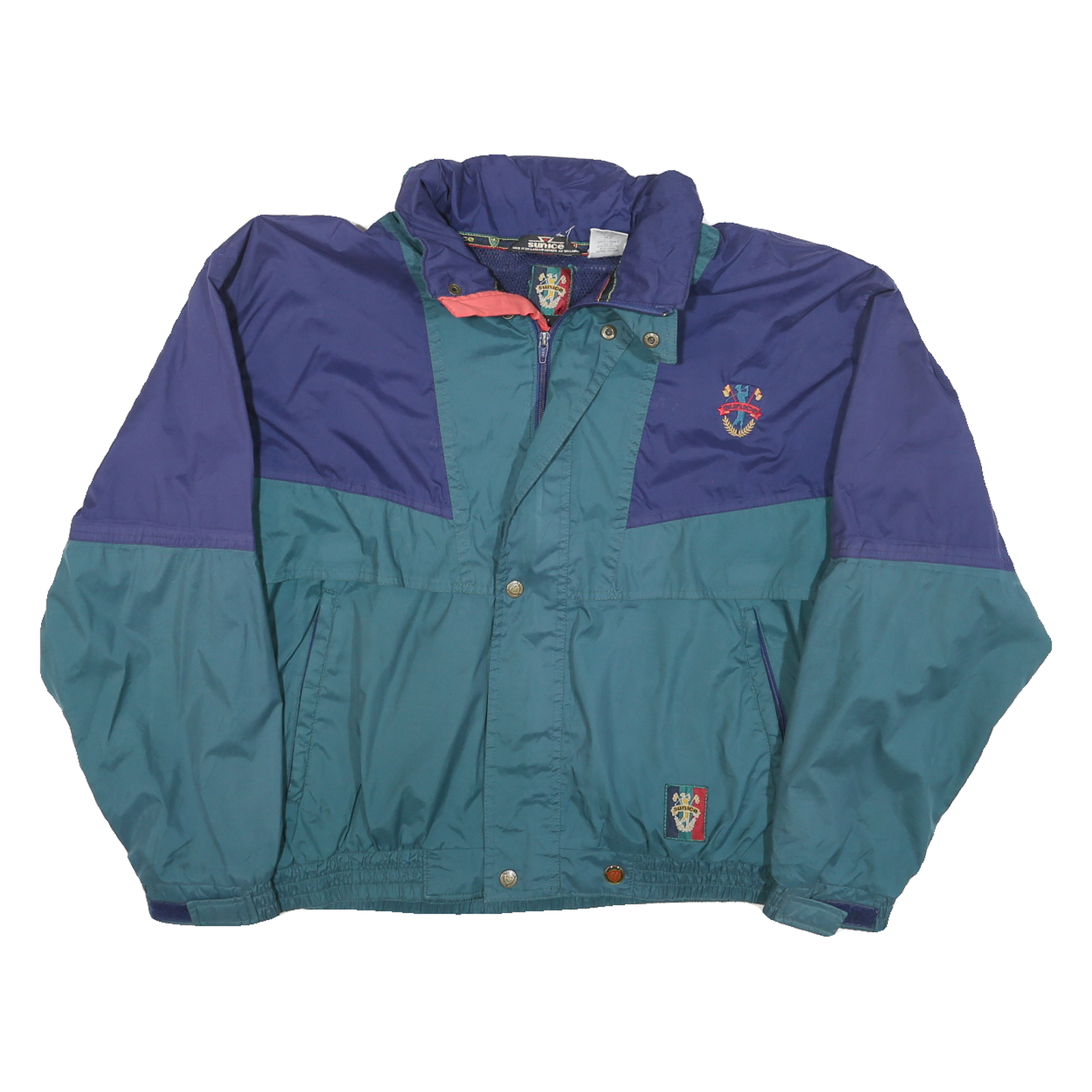 SUNICE Mens Blue & Teal Colourblock Zip Up Nylon Jacket M Lightweight Retro