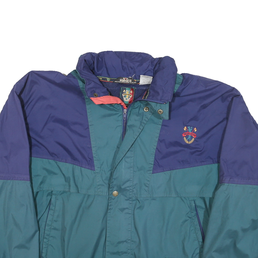 SUNICE Mens Blue & Teal Colourblock Zip Up Nylon Jacket M Lightweight Retro