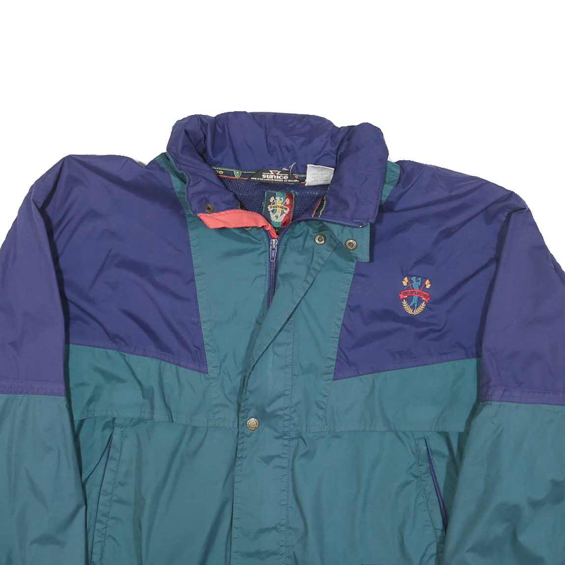 SUNICE Mens Blue & Teal Colourblock Zip Up Nylon Jacket M Lightweight Retro