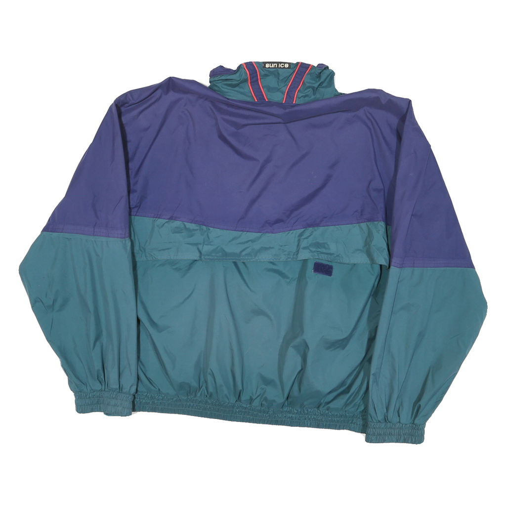 SUNICE Mens Blue & Teal Colourblock Zip Up Nylon Jacket M Lightweight Retro
