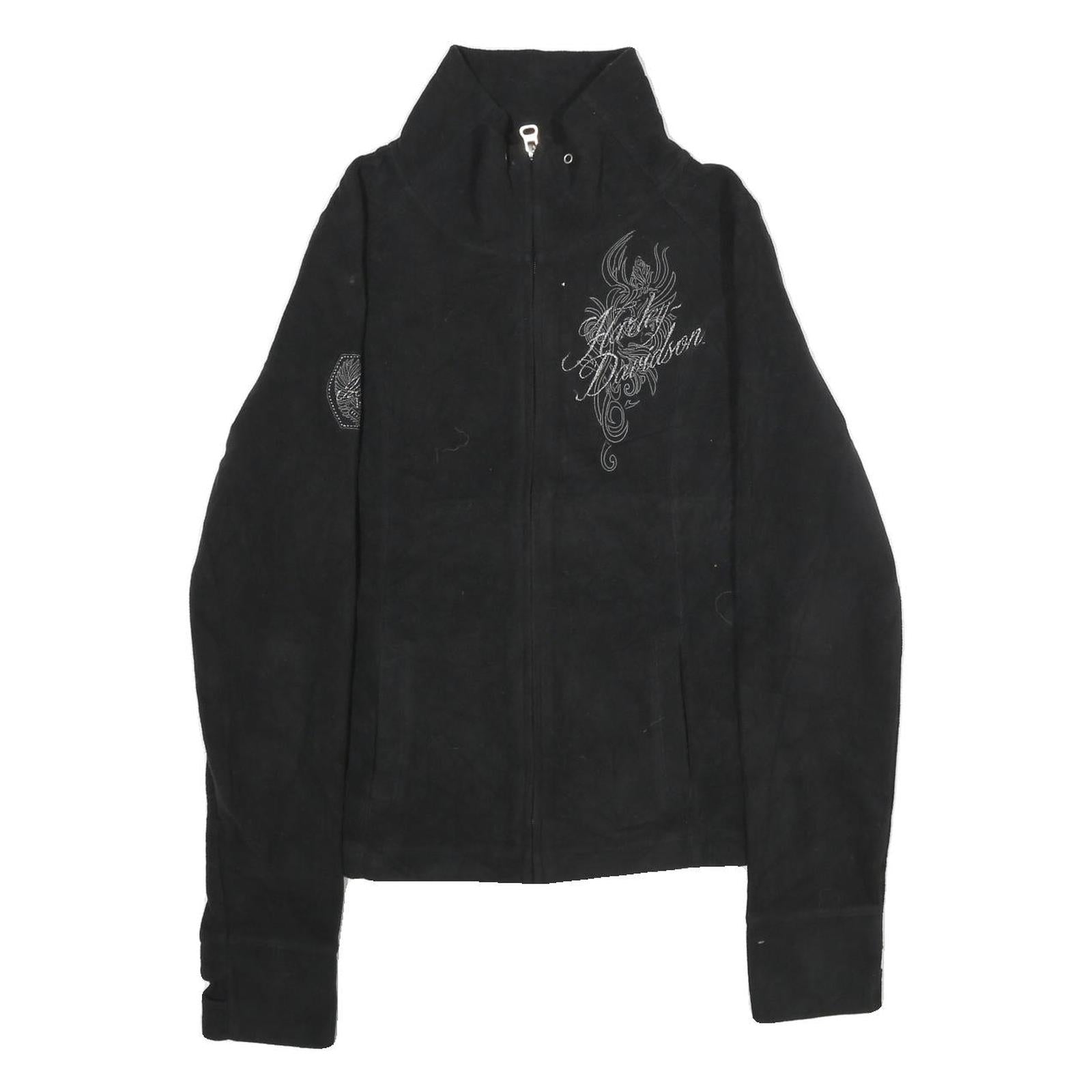 HARLEY DAVIDSON Womens Black Zip Jacket L Polyester Embroidered Casual
