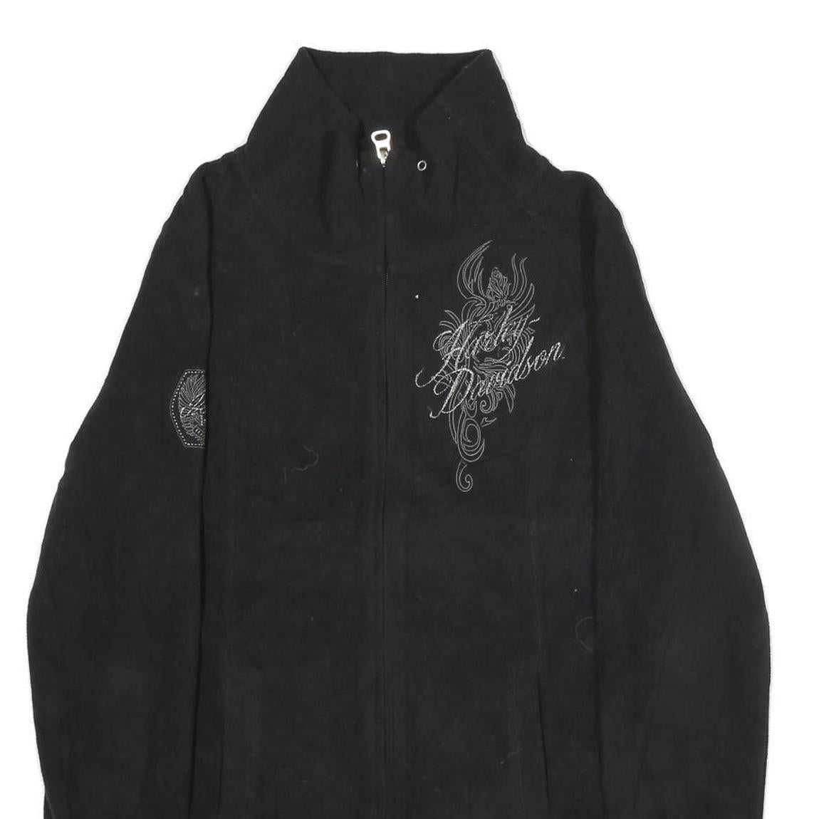 HARLEY DAVIDSON Womens Black Zip Jacket L Polyester Embroidered Casual