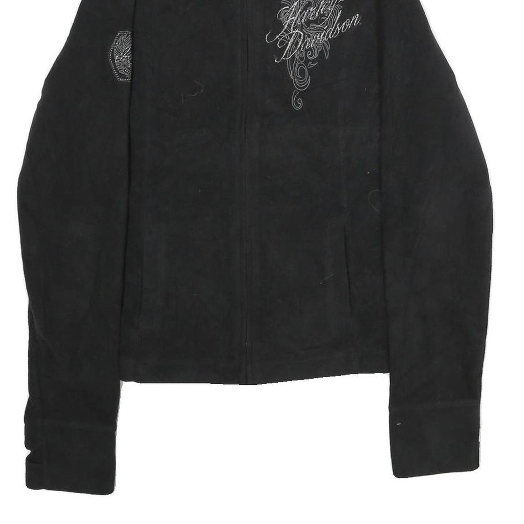 HARLEY DAVIDSON Womens Black Zip Jacket L Polyester Embroidered Casual