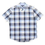 TOMMY HILFIGER Mens Blue & Grey Check Shirt L Cotton Short Sleeve Casual