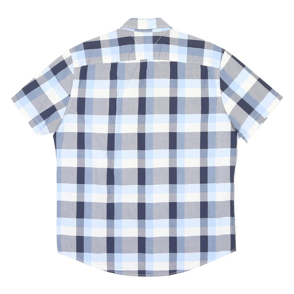TOMMY HILFIGER Mens Blue & Grey Check Shirt L Cotton Short Sleeve Casual