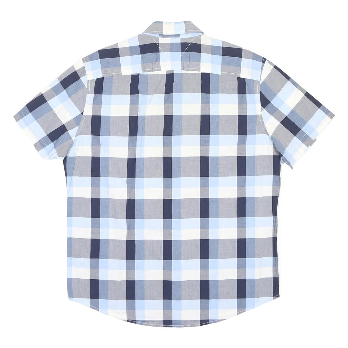 TOMMY HILFIGER Mens Blue & Grey Check Shirt L Cotton Short Sleeve Casual