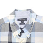 TOMMY HILFIGER Mens Blue & Grey Check Shirt L Cotton Short Sleeve Casual
