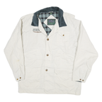 MV SPORT Mens White & Navy Coat Jacket M Cotton Button Plaid Check Casual