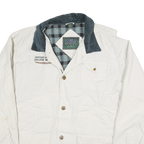 MV SPORT Mens White & Navy Coat Jacket M Cotton Button Plaid Check Casual