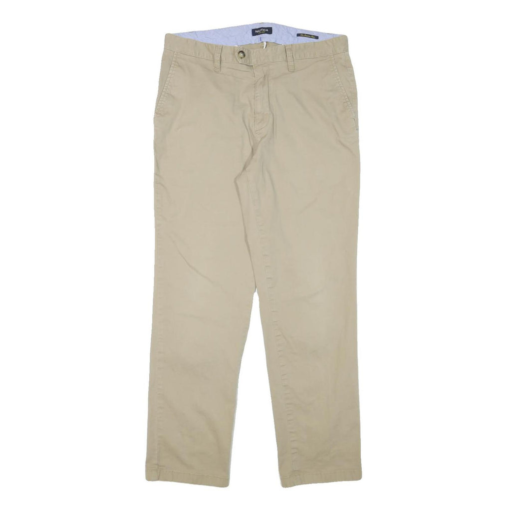NAUTICA Mens Cotton Blend Beige Regular Fit Straight Trousers W34 L32 Casual