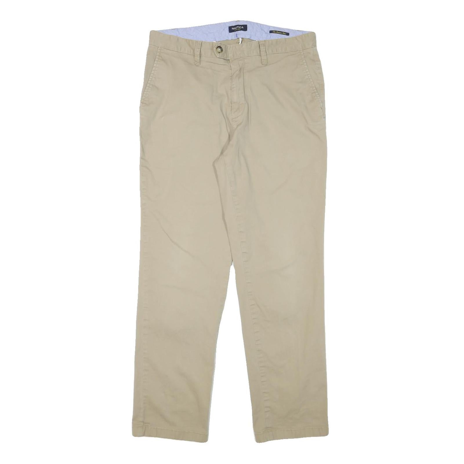 NAUTICA Mens Cotton Blend Beige Regular Fit Straight Trousers W34 L32 Casual