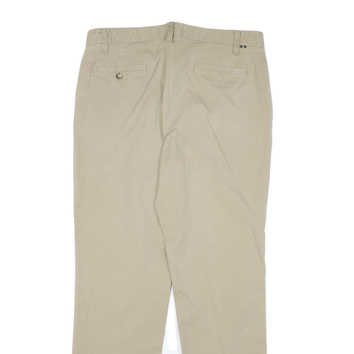NAUTICA Mens Cotton Blend Beige Regular Fit Straight Trousers W34 L32 Casual