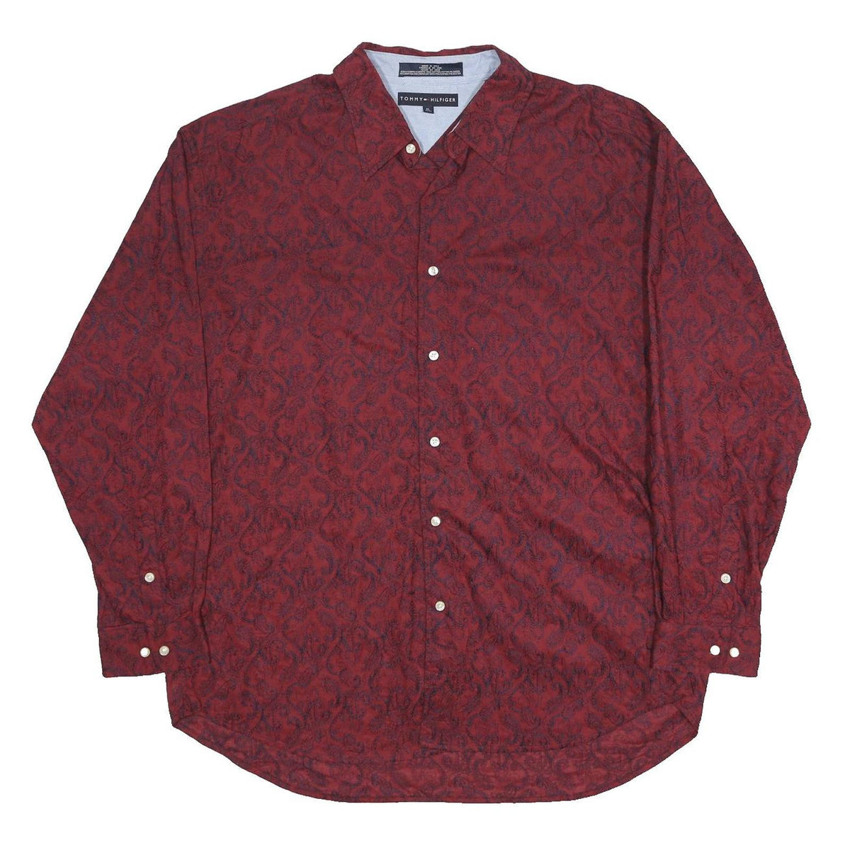 TOMMY HILFIGER Mens Maroon Pattern Shirt XL Cotton Long Sleeve Casual