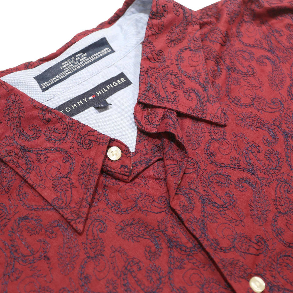 TOMMY HILFIGER Mens Maroon Pattern Shirt XL Cotton Long Sleeve Casual