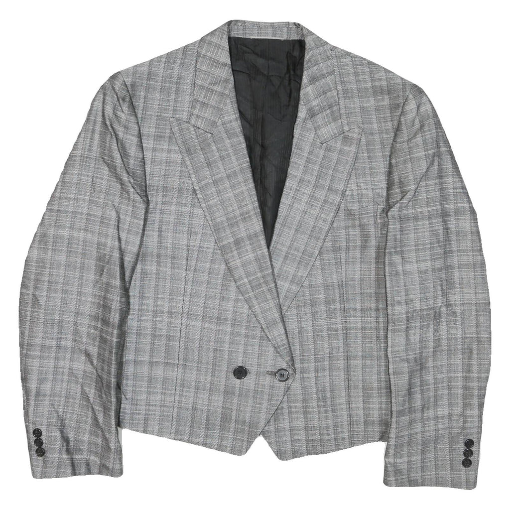 Womens Grey Check Tailored Jacket L Polyester Blend Button Closure Cropped