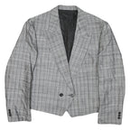 Womens Grey Check Tailored Jacket L Polyester Blend Button Closure Cropped